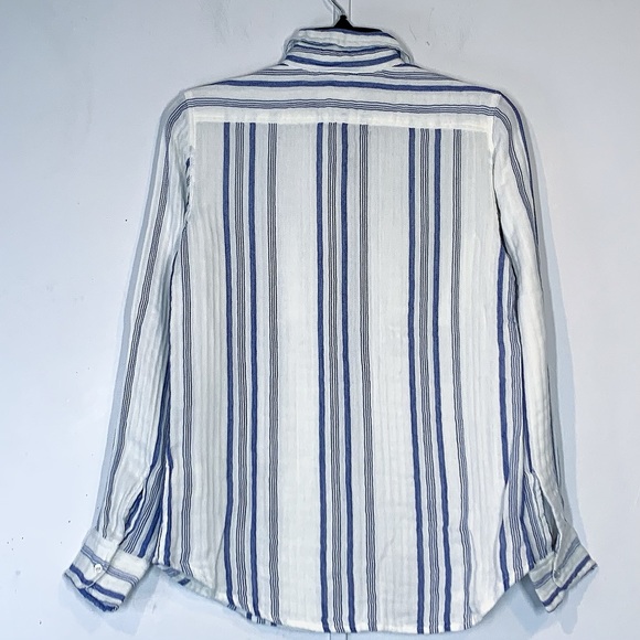 Nili Lotan Striped Kaya Button-Up Shirt in Blue & White Stripe - Picture 7 of 13